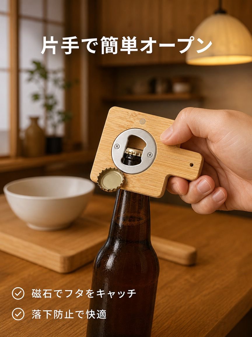 竹製のマグネット式栓抜き