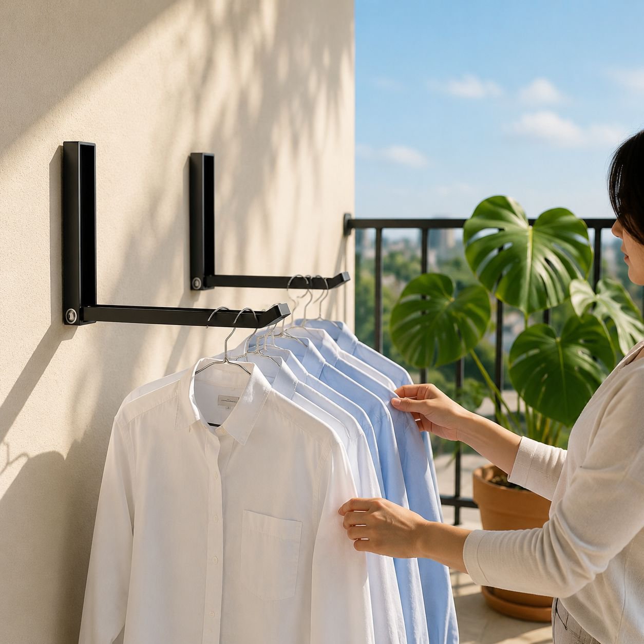 Space-saving wall-mounted hanger for clothes and accessories