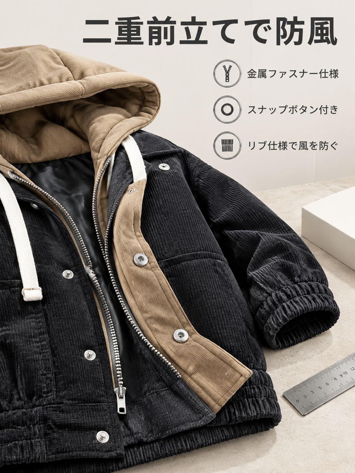 メンズ 裏起毛・厚手 フェイクレイヤードパーカージャケット
