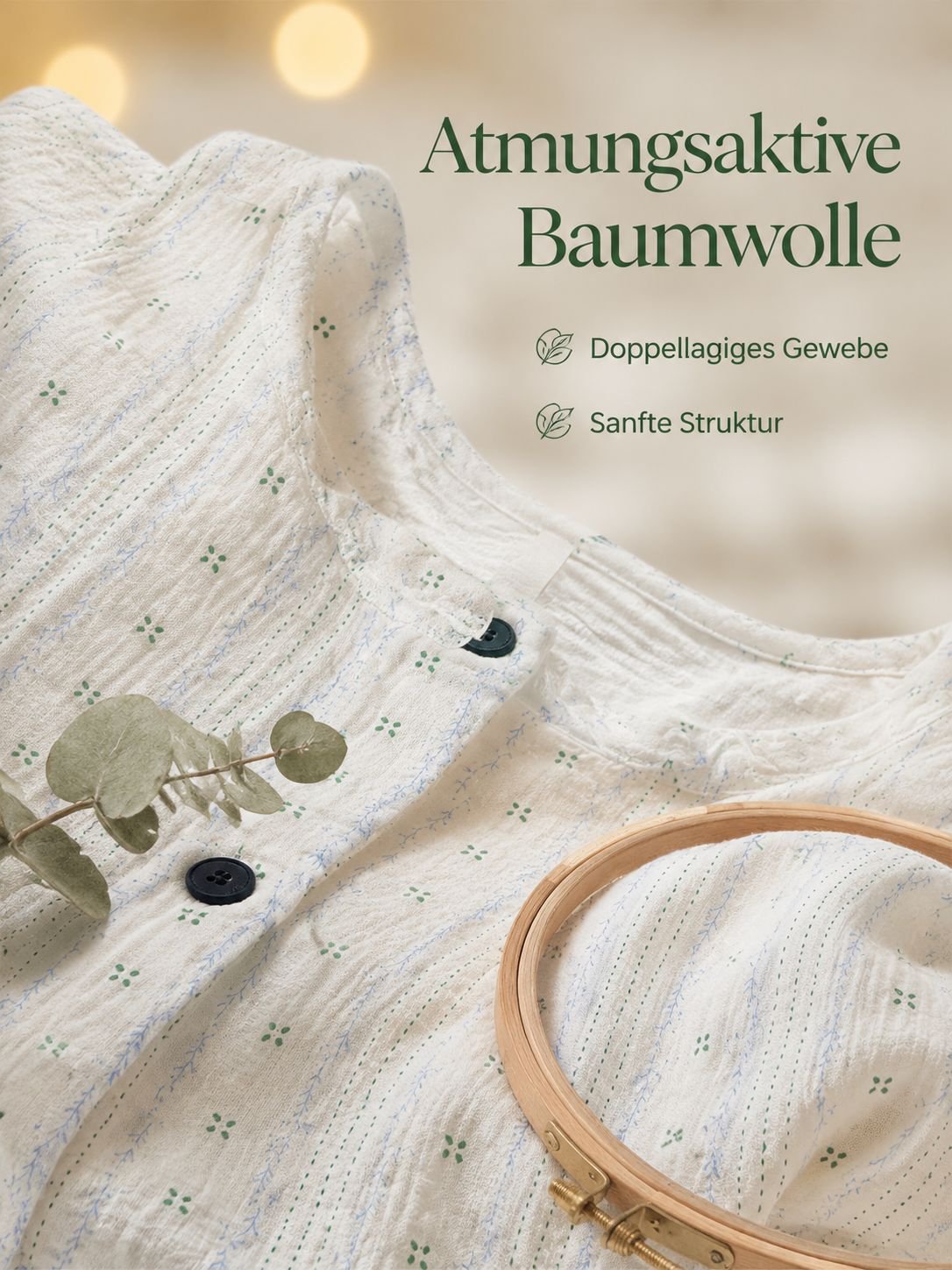 Süßes Damen-Langarm-Pyjama-Set mit Blumenmuster