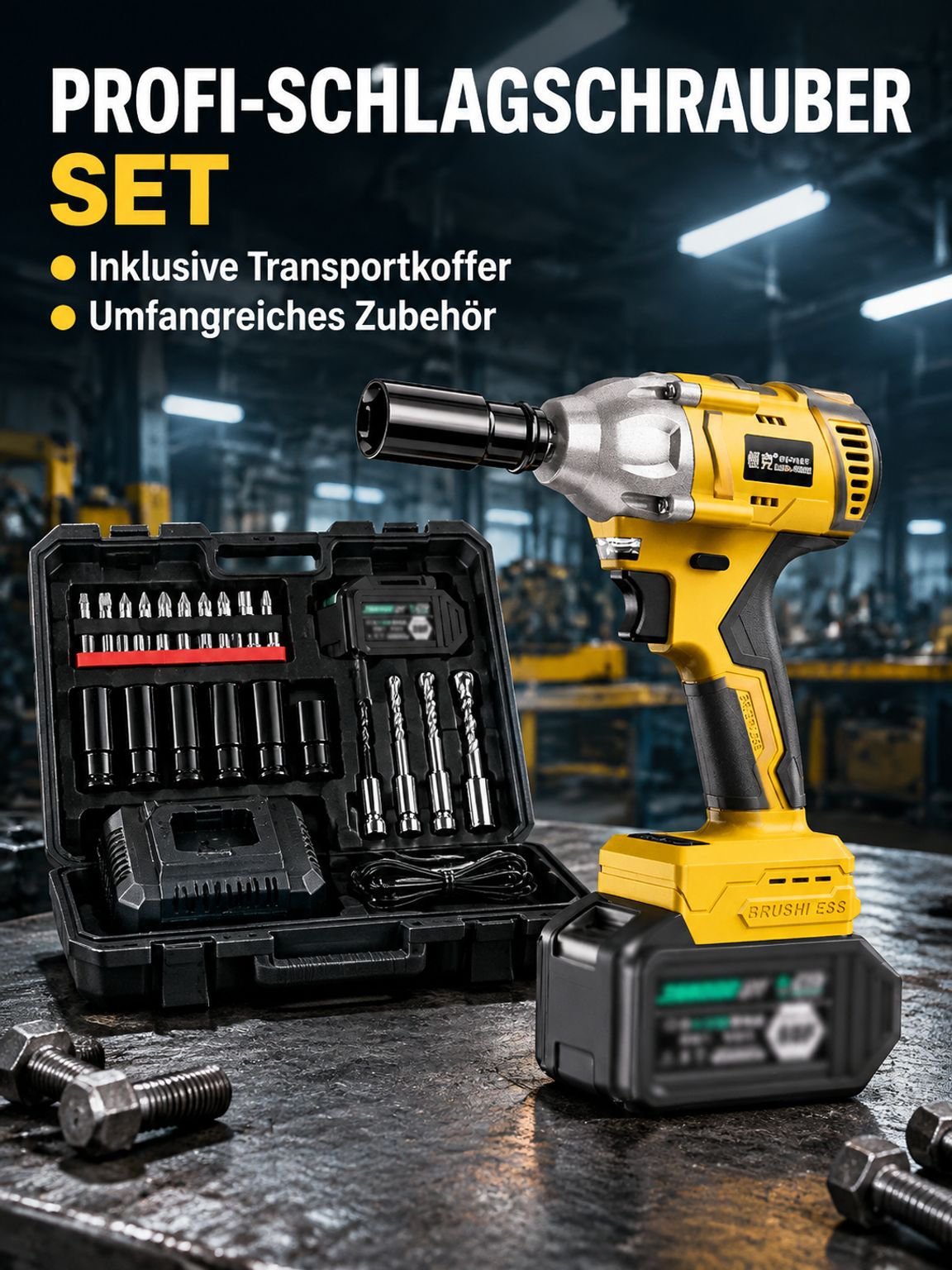 Kabelloser bürstenloser Akku-Schlagschrauber mit hohem Drehmoment (Lithium-Ionen)