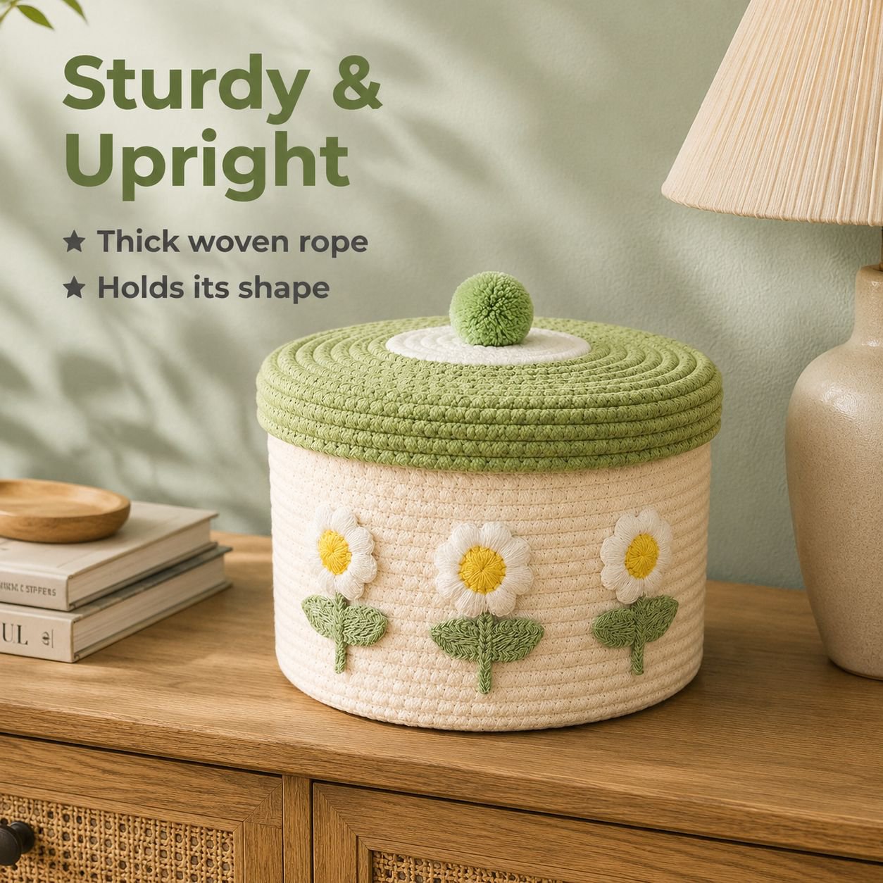 Lidded Cotton Woven Storage Basket
