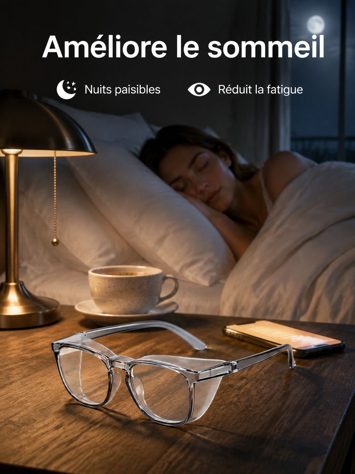 Vue latérale des lunettes anti lumière bleue sur une table