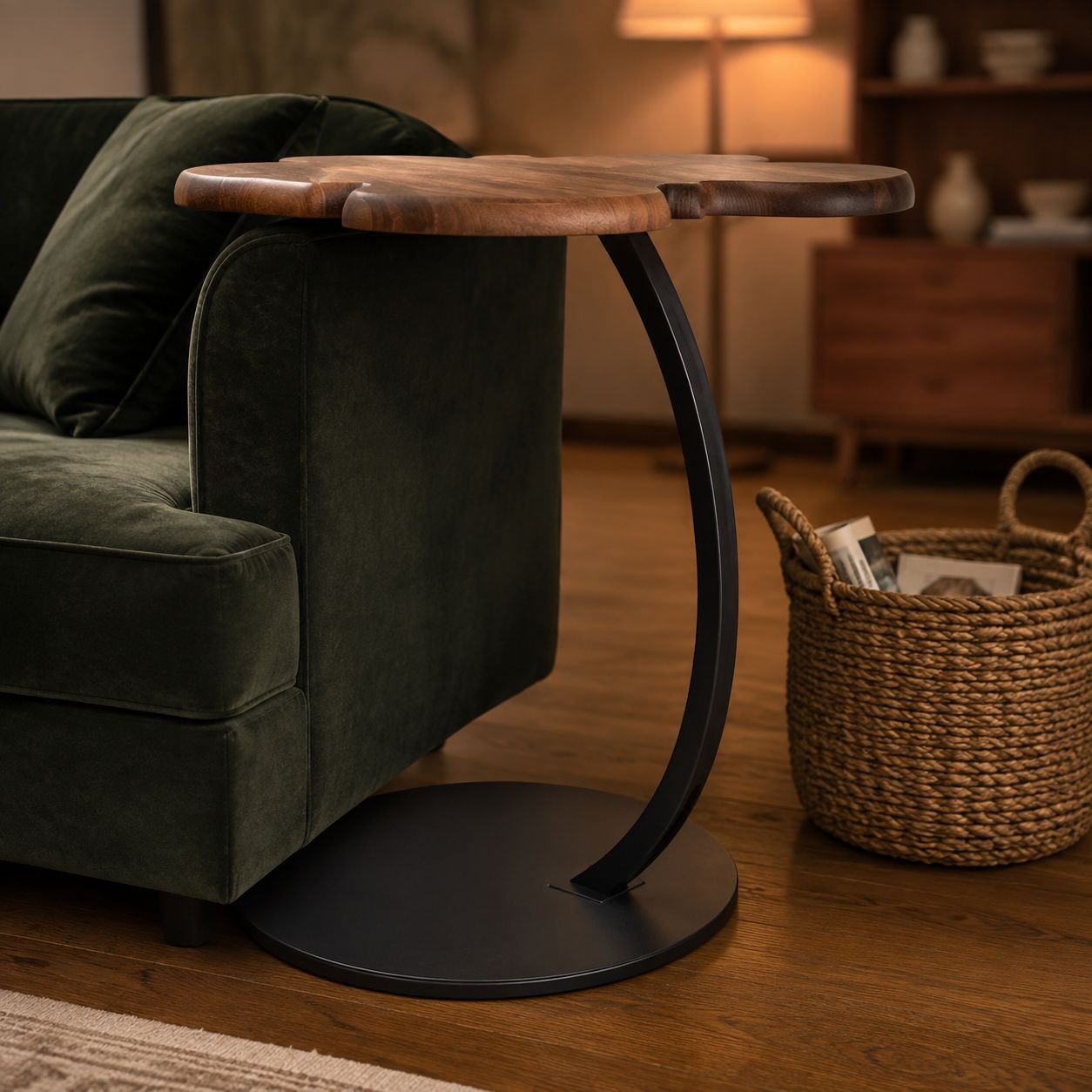 Unique butterfly accent table with smooth walnut finish