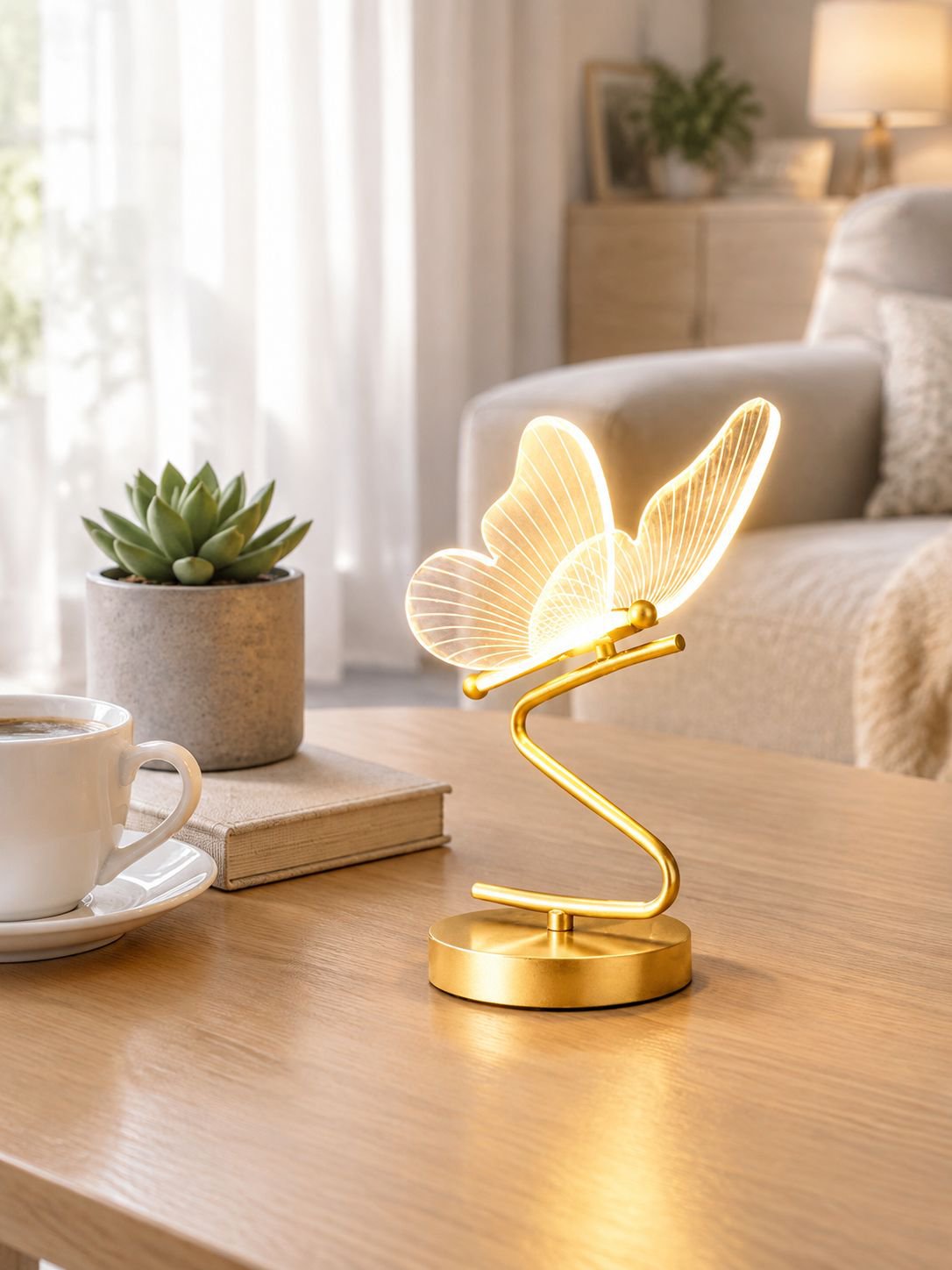 Kreative Tischlampe im nordischen Stil mit Schmetterlingsdesign, wiederaufladbare Nachttischlampe