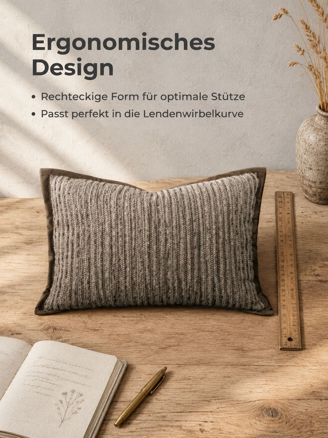 Dekorativer Sofakissenbezug im Wabi-Sabi Stil mit breitem Rand