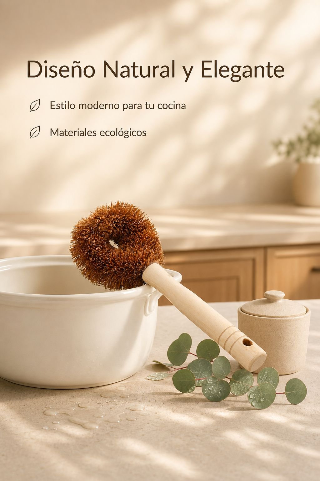 Cepillo para lavar ollas de mango largo de fibra de coco natural