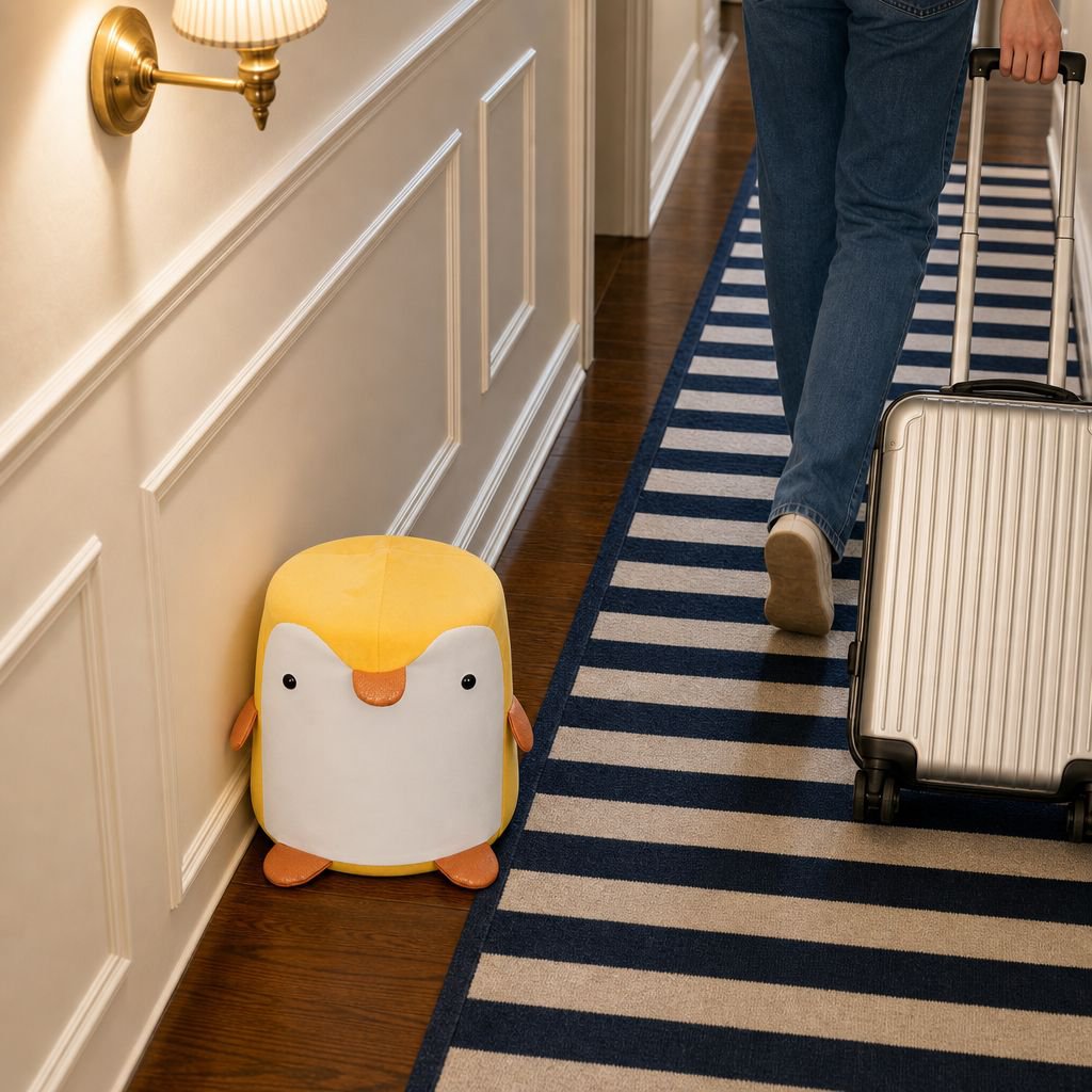 Banco decorativo de madera con forma de excremento de pingüino
