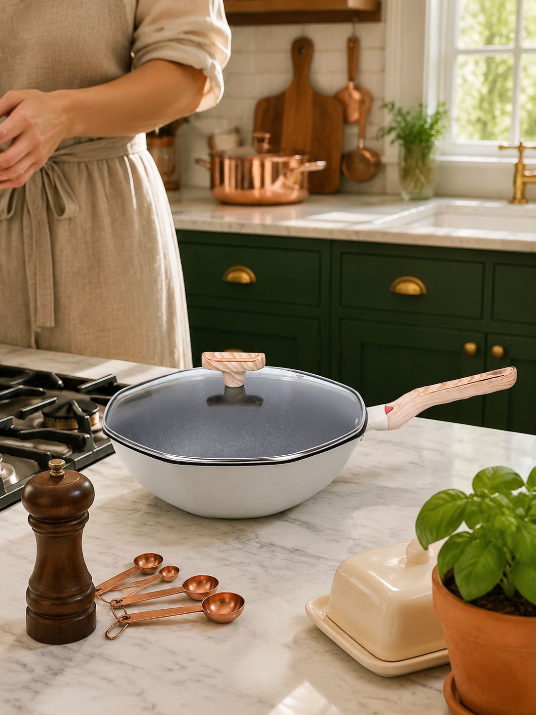 Best-selling nonstick octagonal frying pan on kitchen counter