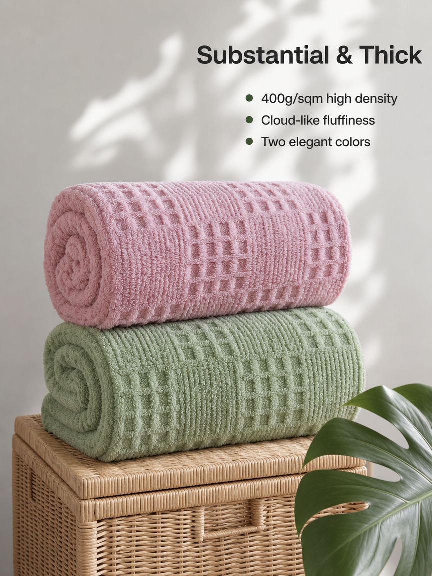 Thick and warm double-sided plush blanket with waffle pattern jacquard