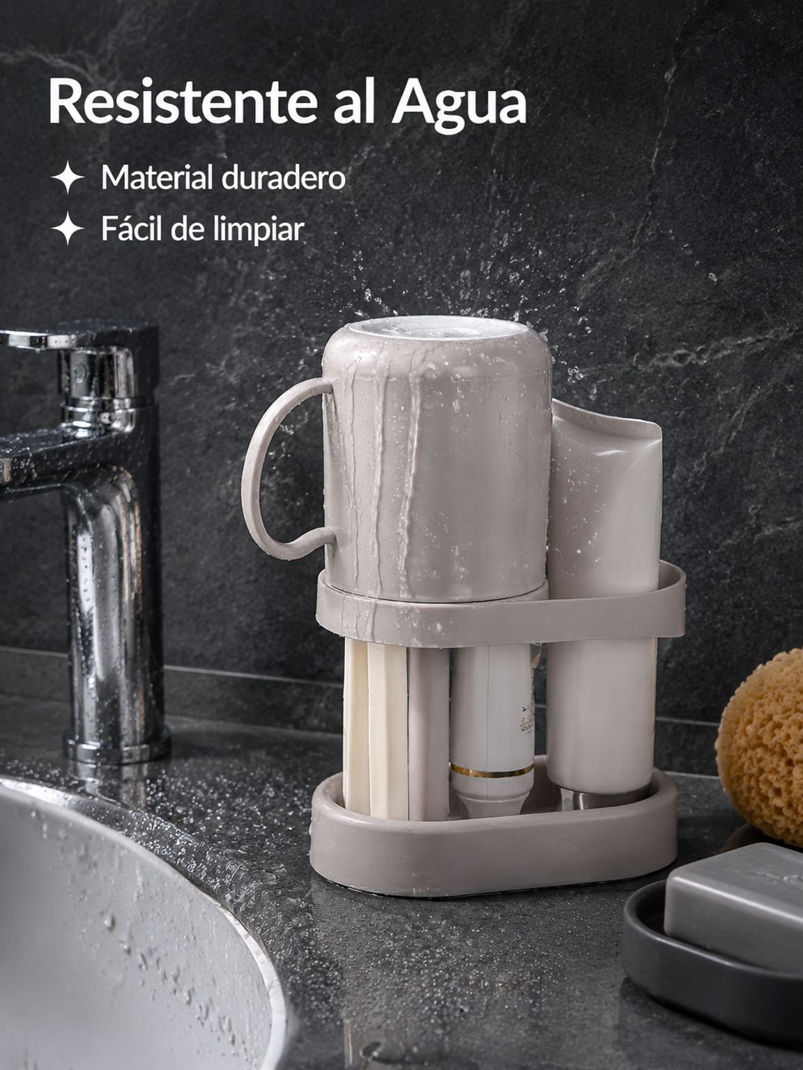 Soporte de cepillos de dientes con vaso de enjuague bucal y compartimentos, diseño minimalista