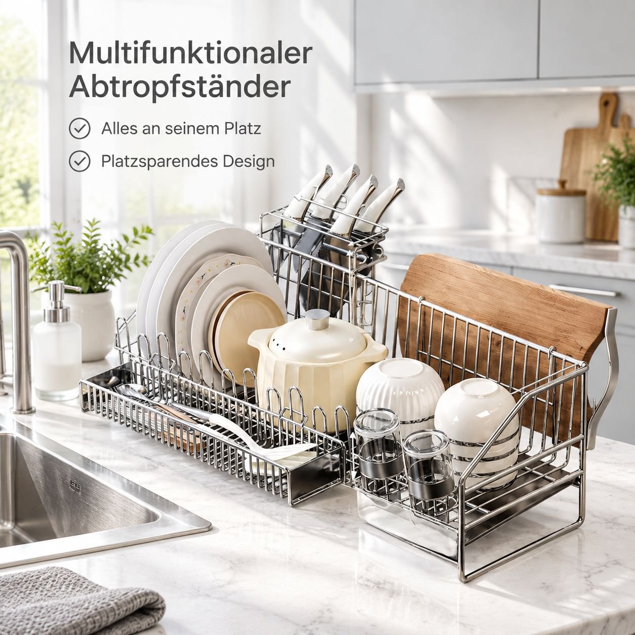 Abtropfgestell Edelstahl 304 Geschirrkorb Multifunktion Küchen-Organizer