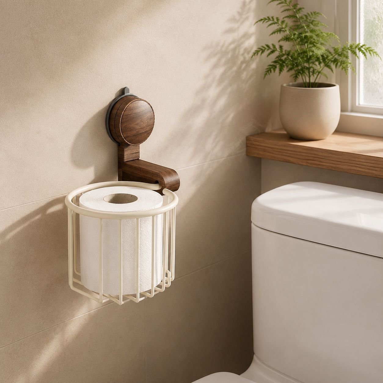 No-Drill Suction Bathroom Tissue Holder Basket