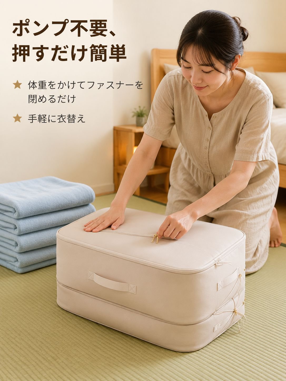 3段折りたたみ圧縮収納バッグ