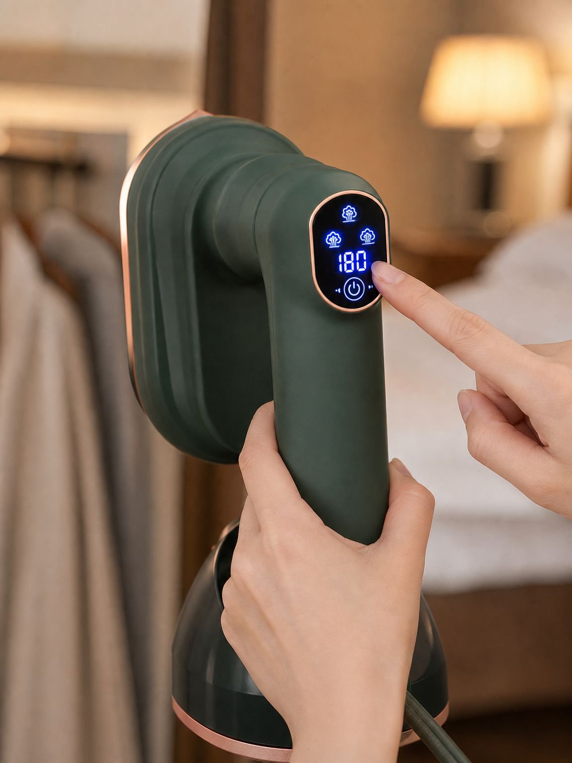 Plancha de vapor de mano eliminando arrugas rápidamente