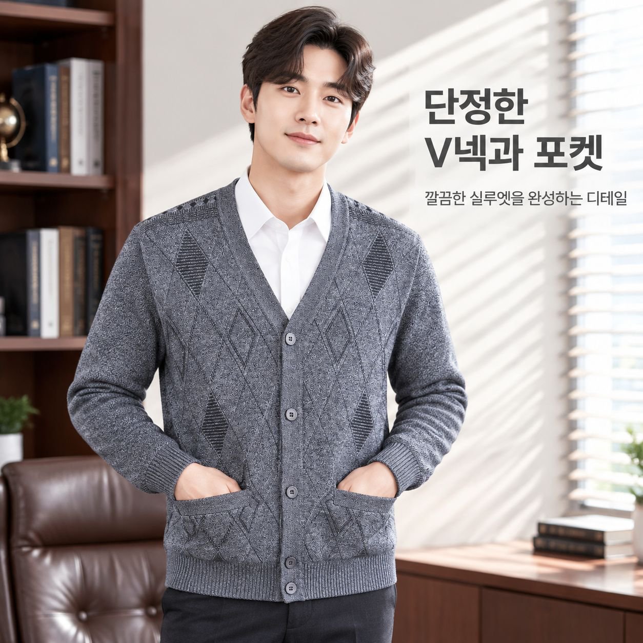남성용 플리스 안감 니트 스웨터 가디건