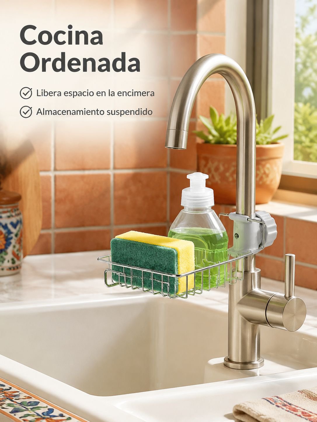 Organizador de fregadero de cocina, estante de drenaje de acero inoxidable para grifo