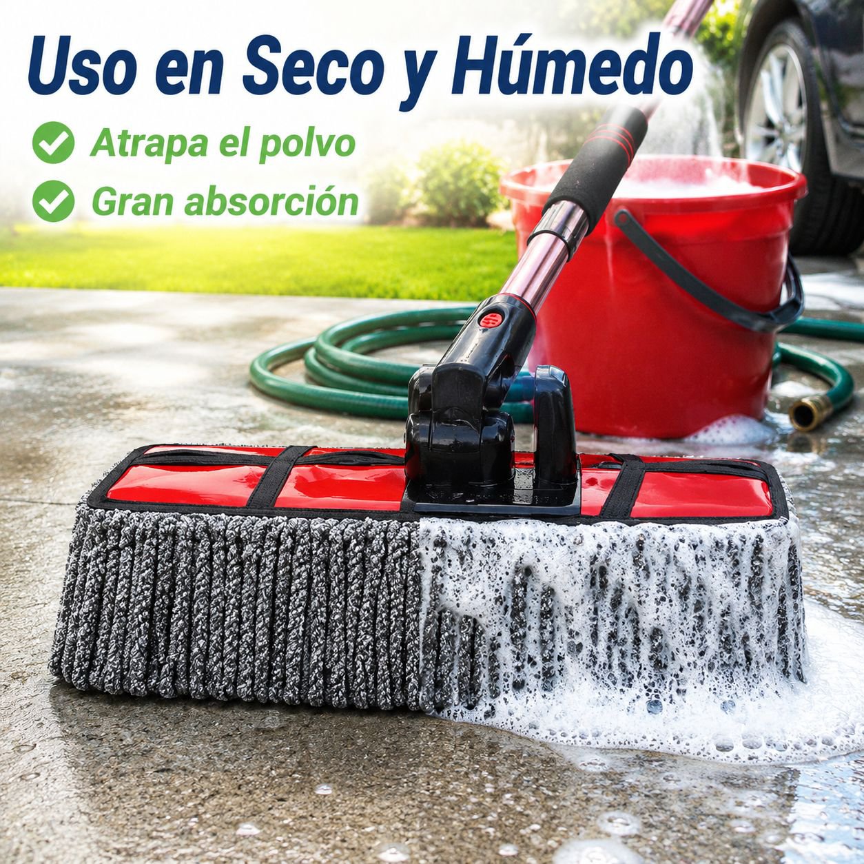 Combo multifuncional de mopa enceradora y cepillos para lavado de autos