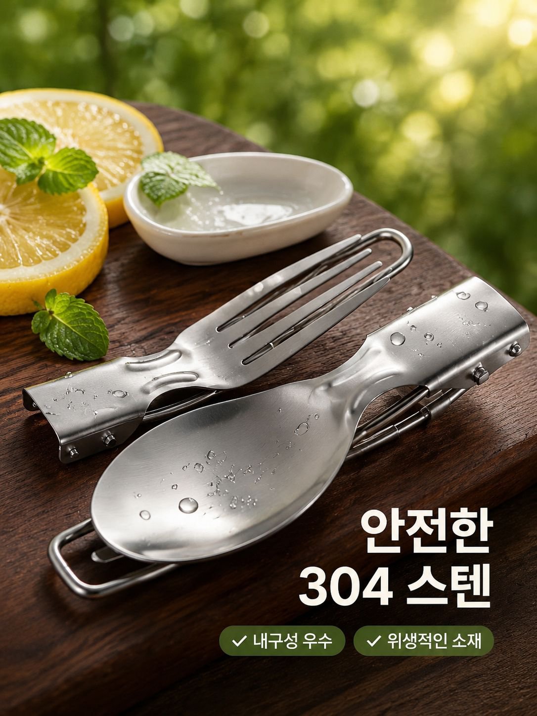 304 스텐 접이식 나이프 포크 스푼 식기 샐러드 스푼 과일 포크 탈부착 젓가락 야외 휴대용 세트