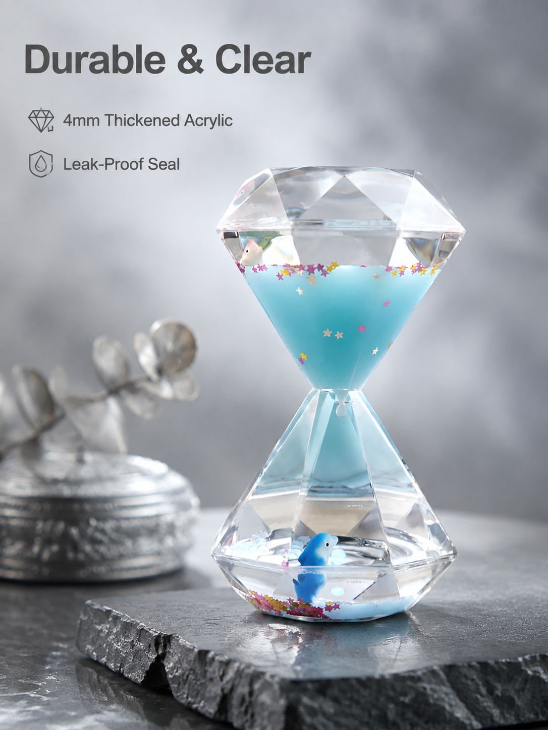 Creative liquid hourglass with oil spill and milky-white diamond timer ornament - a gift for student