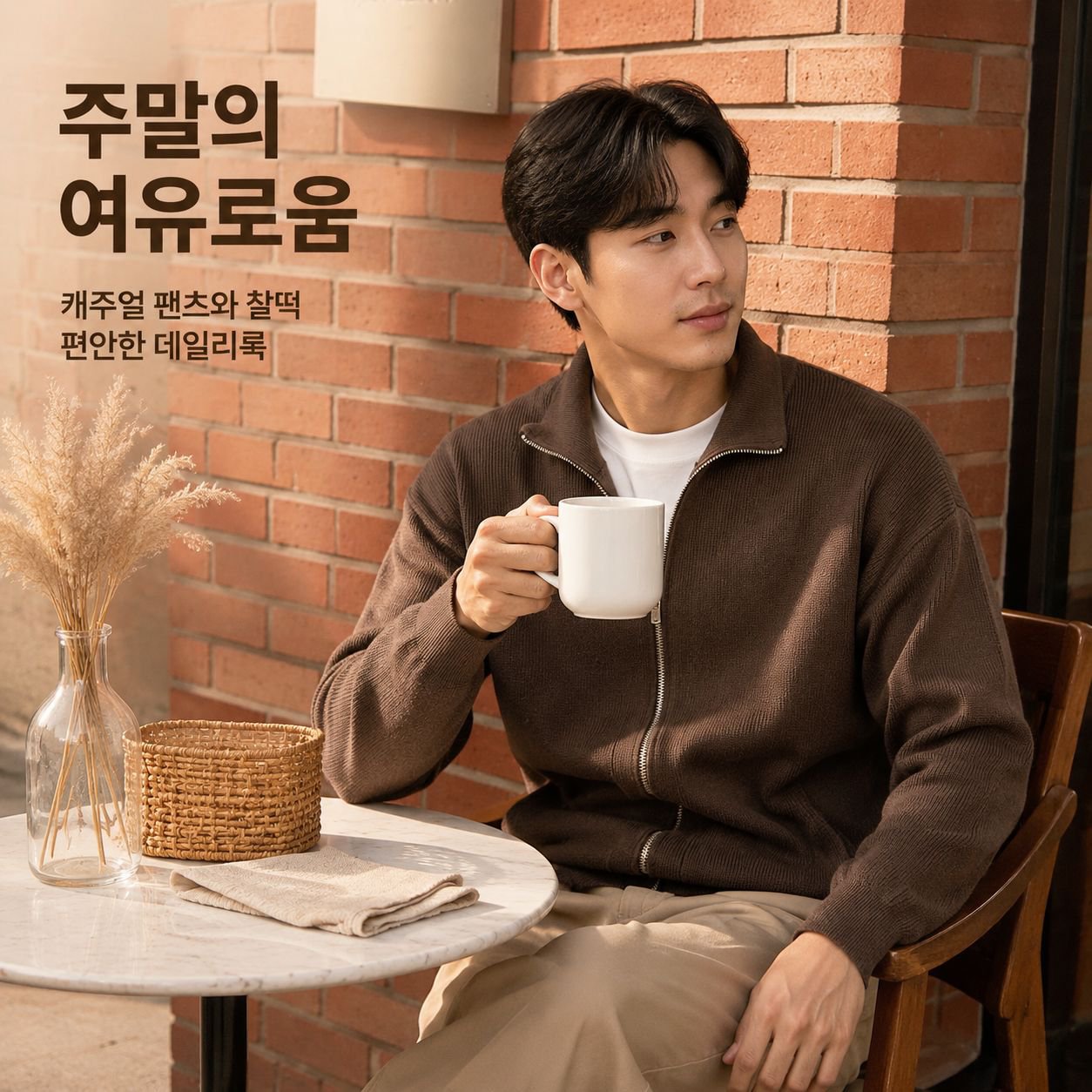 남성용 슬림핏 칼라 니트 스웨터 가디건
