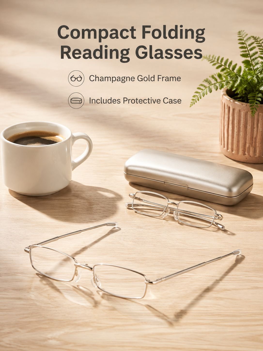 Metal Folding Reading Glasses Unisex with Glasses Case Adjustable Temples BY9111
