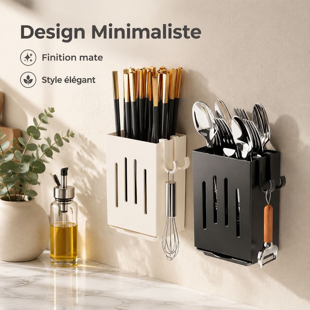 Porte-Couverts Mural Rangement Baguettes et Couteaux Cuisine