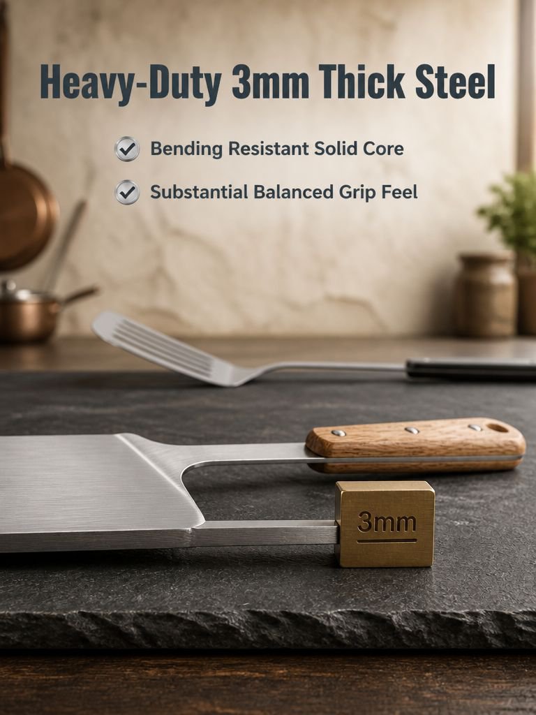 Close-up of the thickened 3 mm stainless steel cooking utensil design