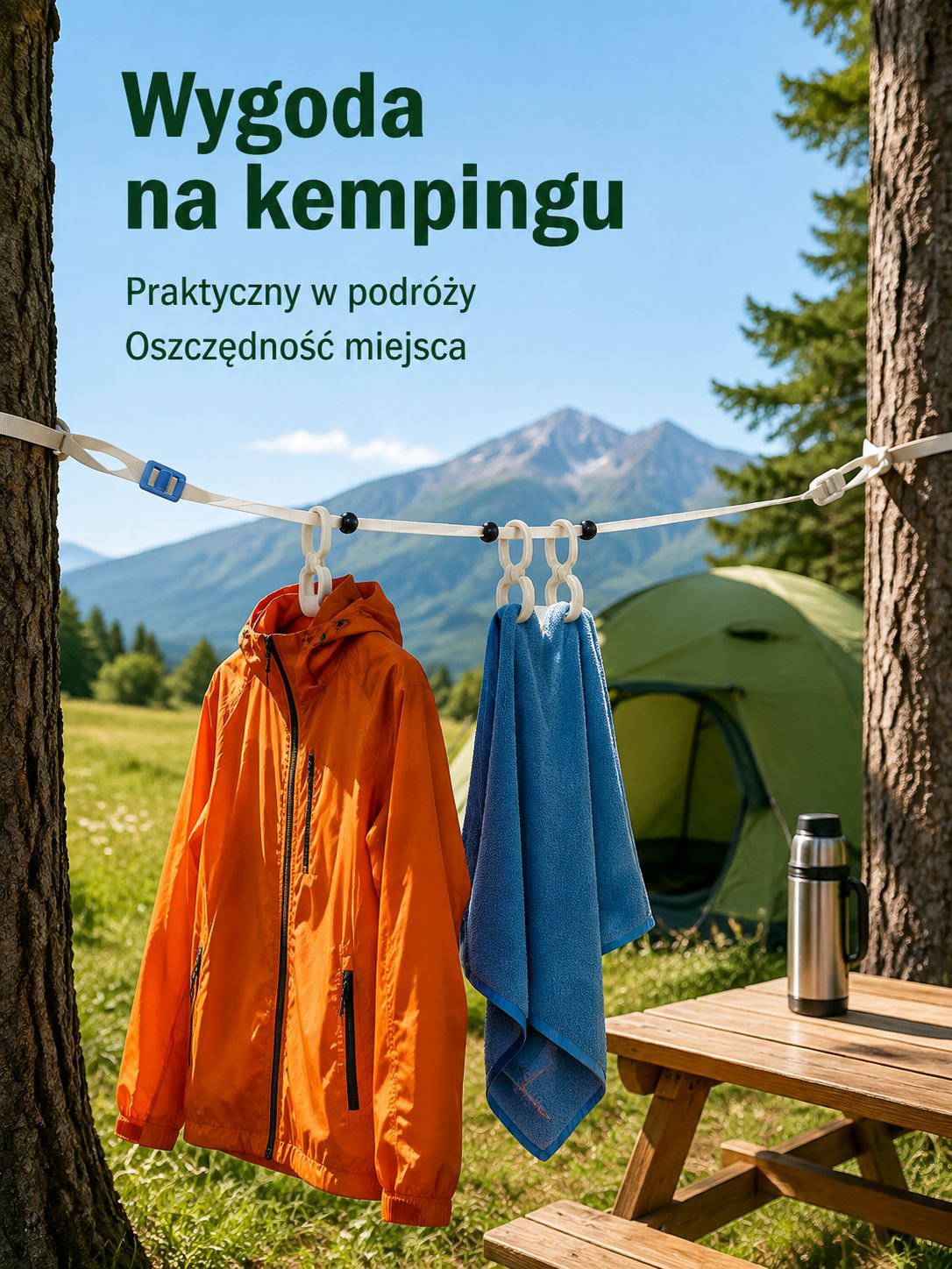 Regulowana, przenośna linka na pranie odporna na wiatr, bez wiercenia