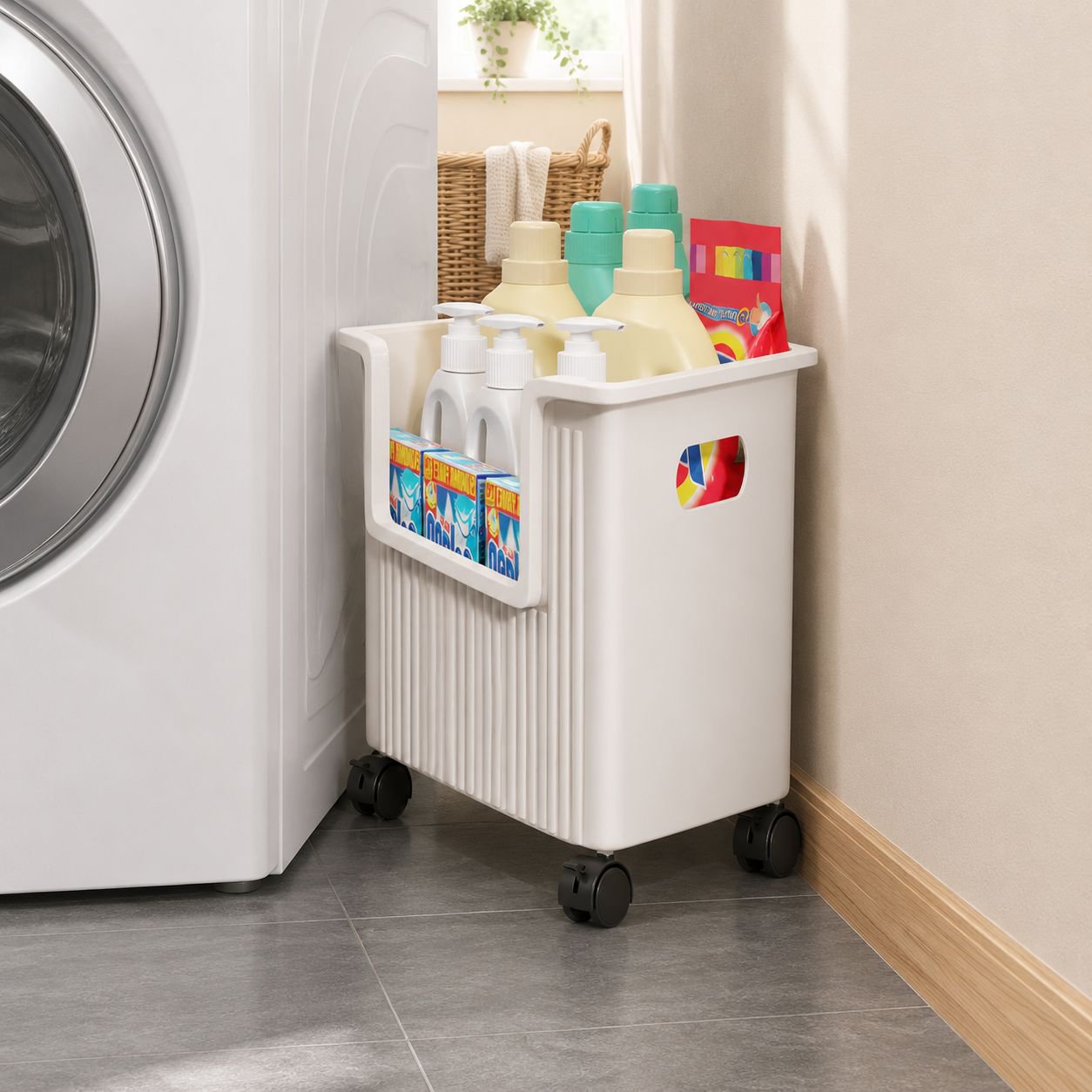 Bathroom Under Sink Movable Laundry Rack