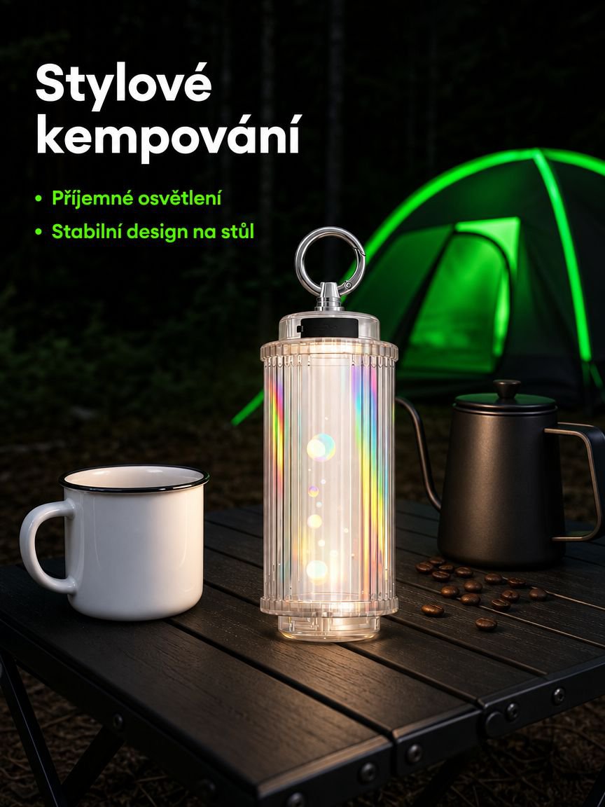 Venkovní kempingová lampa, atmosférická lampa do stanu