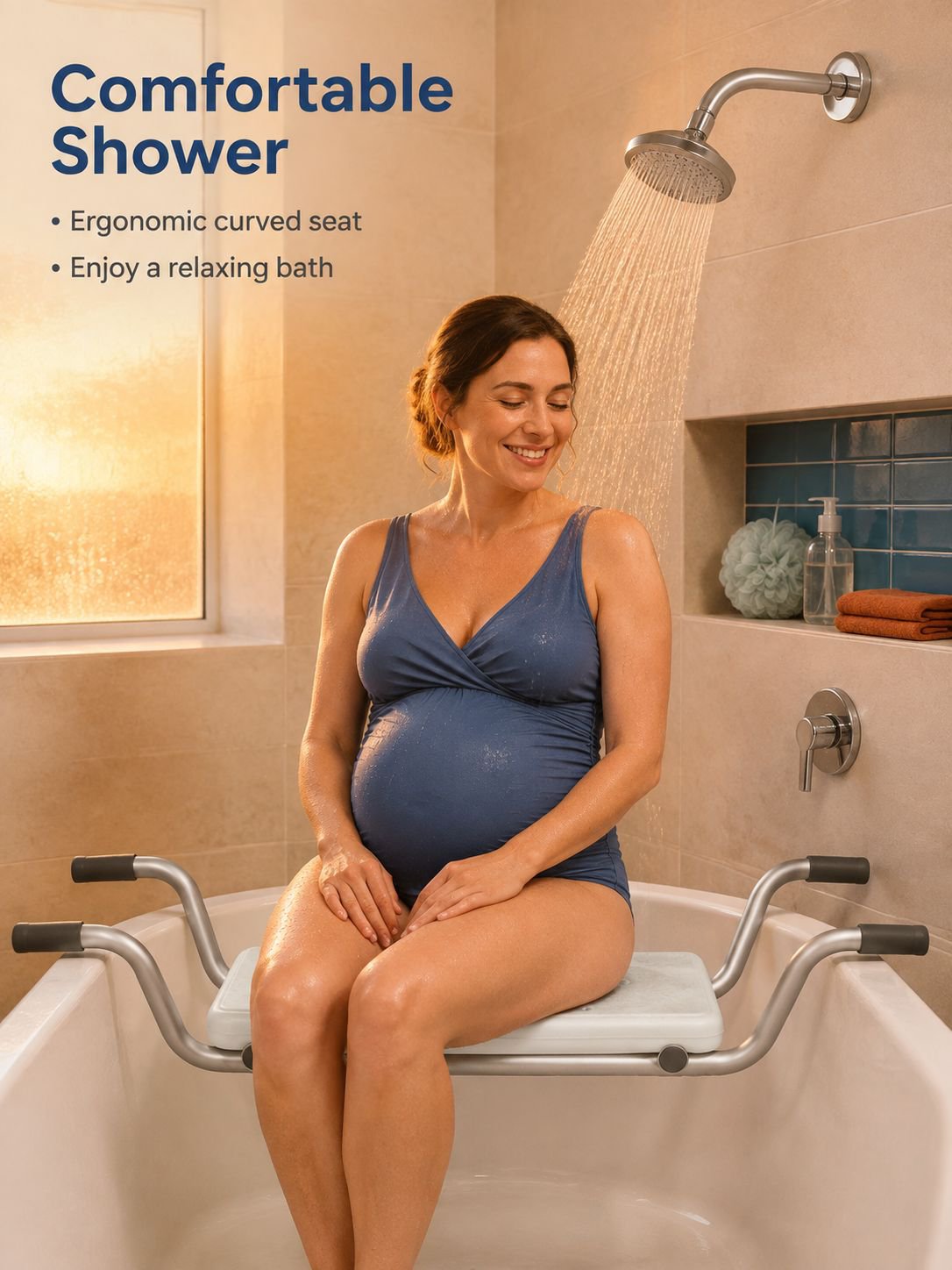 Non-Slip Bath Seat and Storage Shelf for Elderly, Pregnant Women, and Children