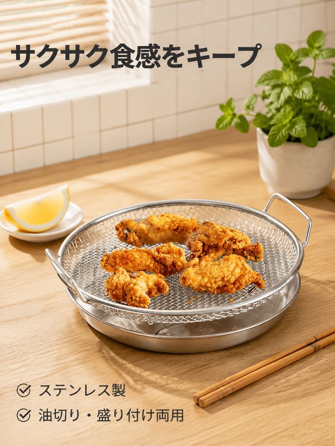 キッチン用ステンレス両手オイルドレイナー