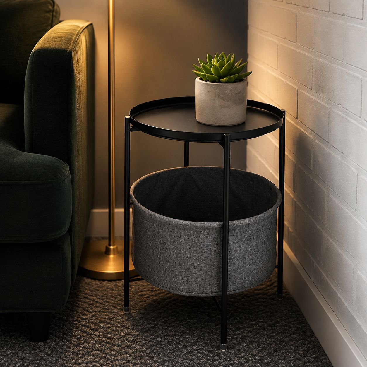 Modern Simple Light Luxury Iron Round Side Table, Sofa Table, Bedroom Nightstand