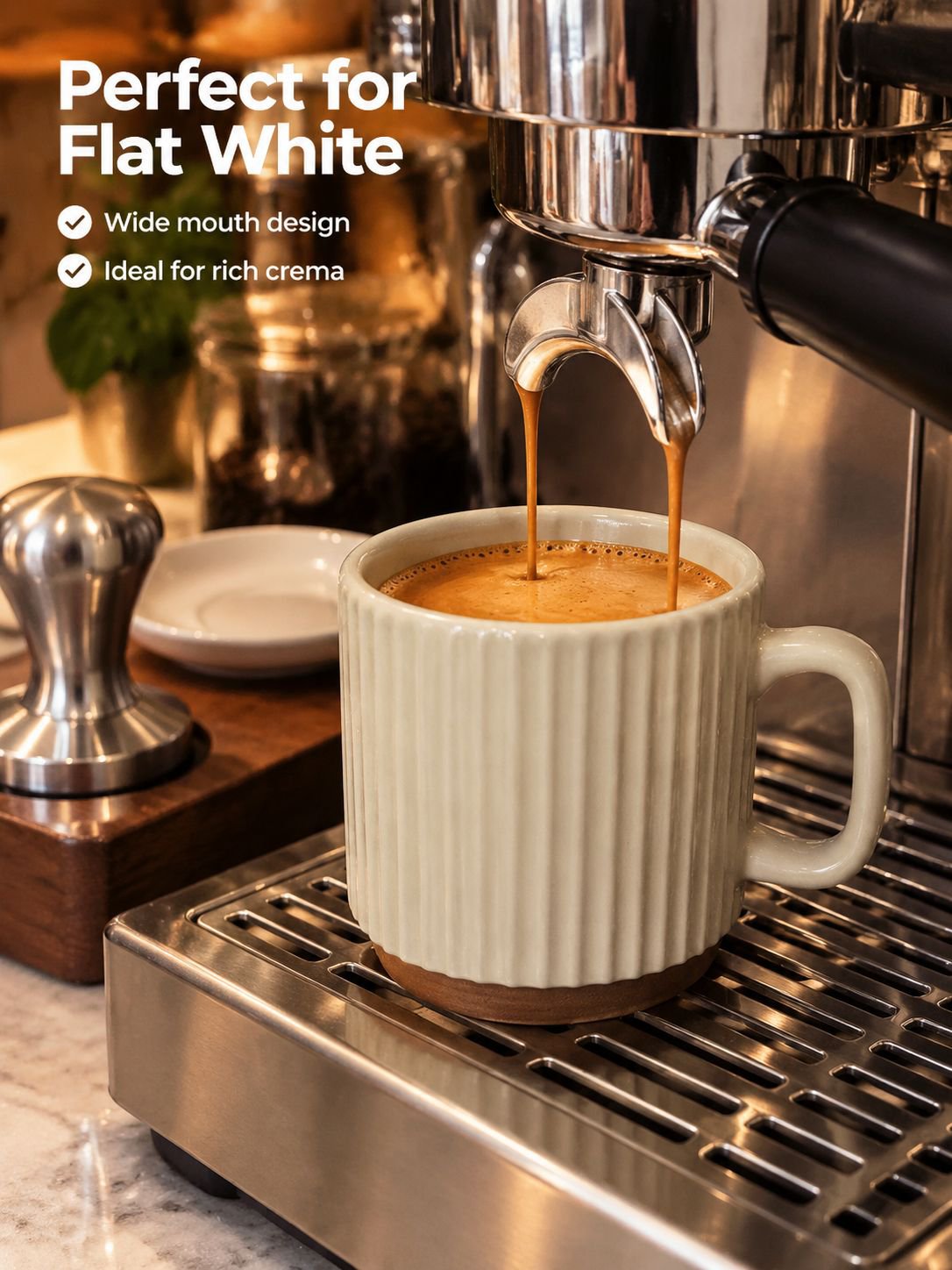 Creative stackable ceramic cup in retro beige vertical stripe finish