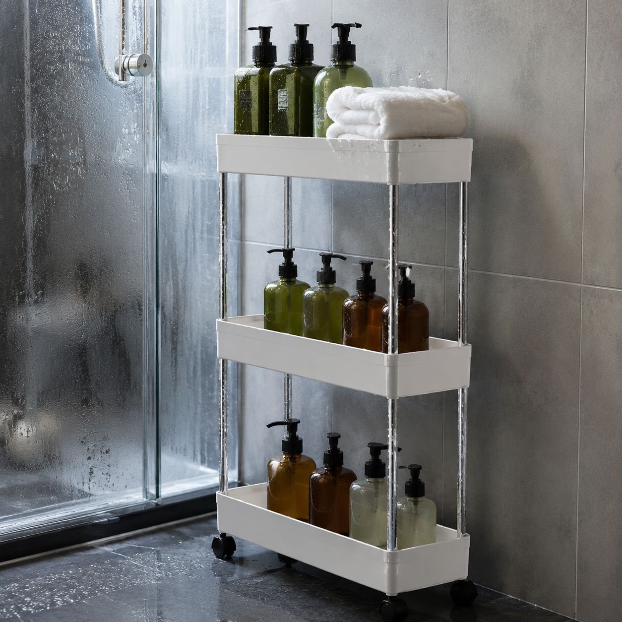 Multi-purpose shelf used as kitchen storage