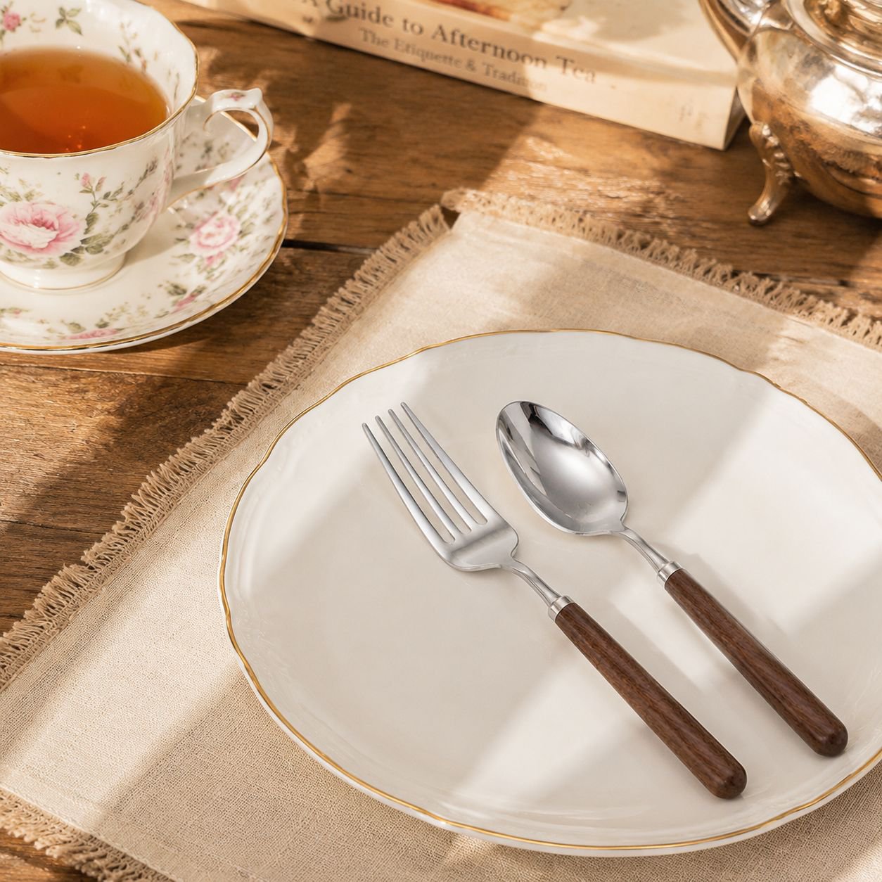 Stainless steel walnut wood spoon