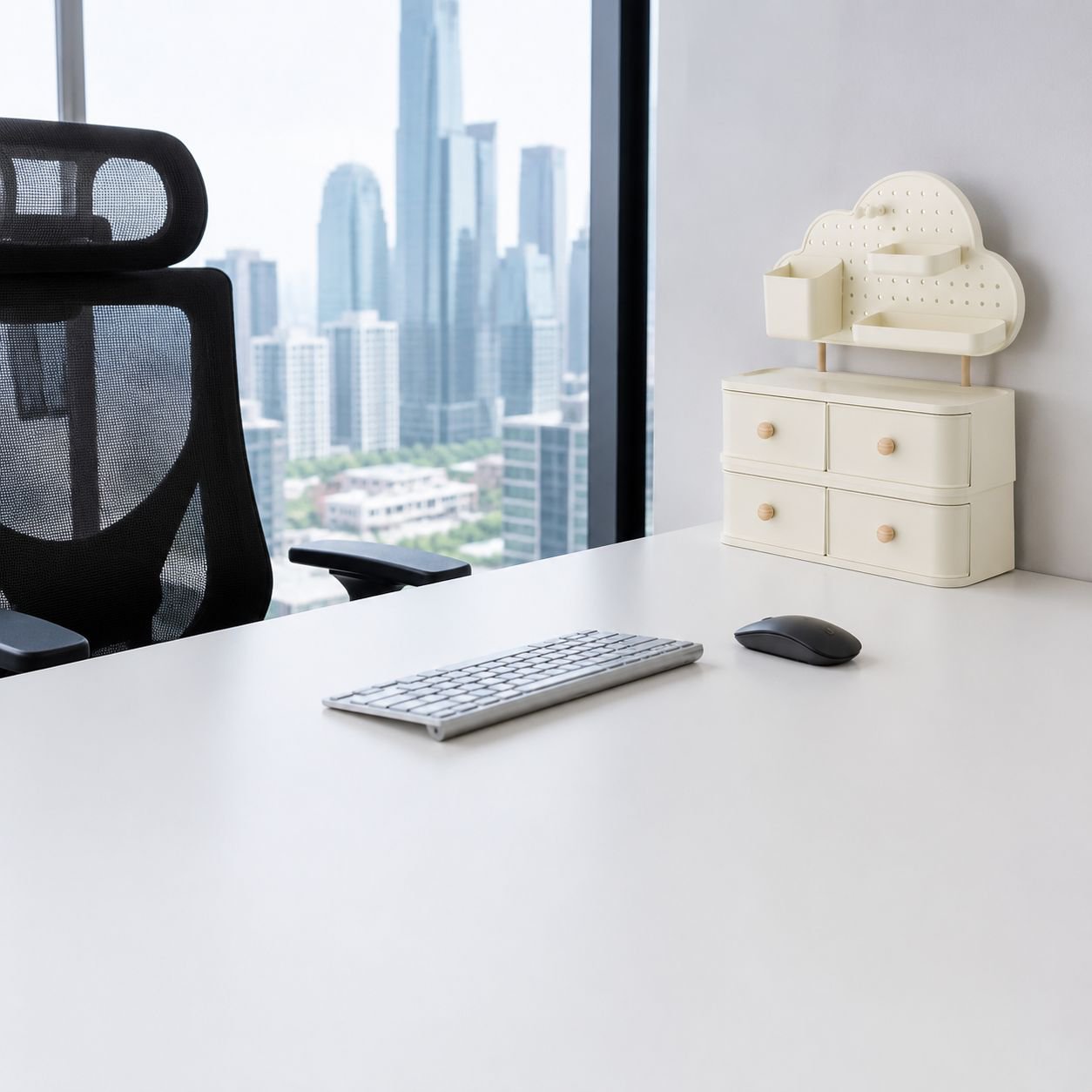 Compact office storage solution with multiple drawers
