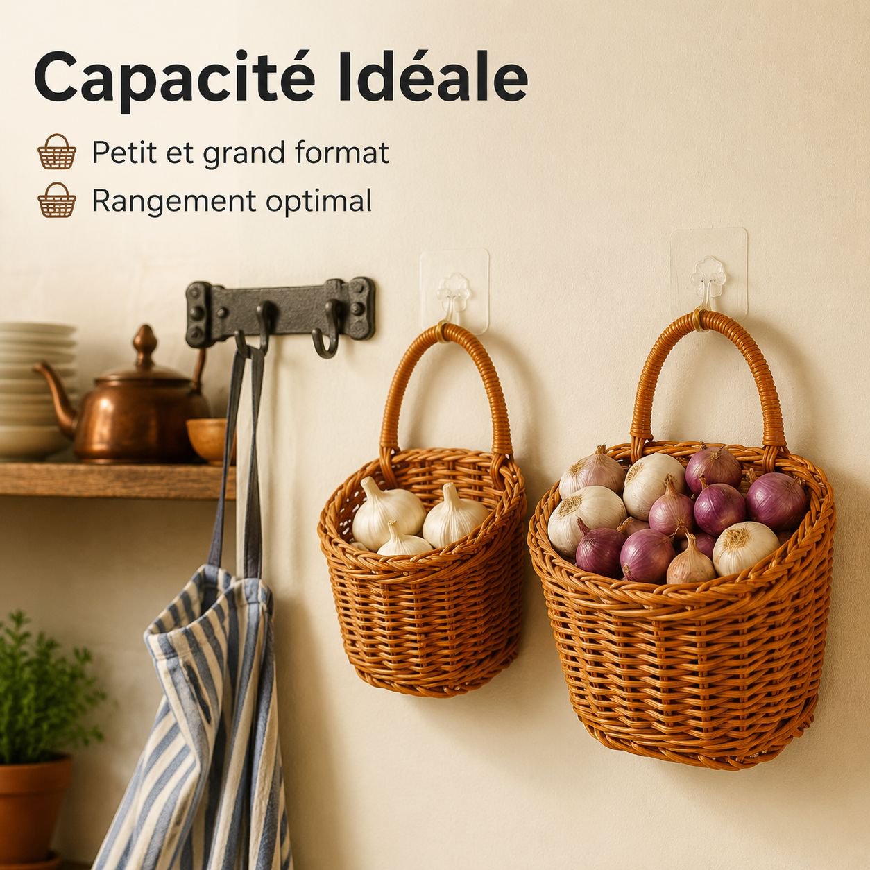 Panier de rangement multifonction en rotin synthétique pour gingembre et ail