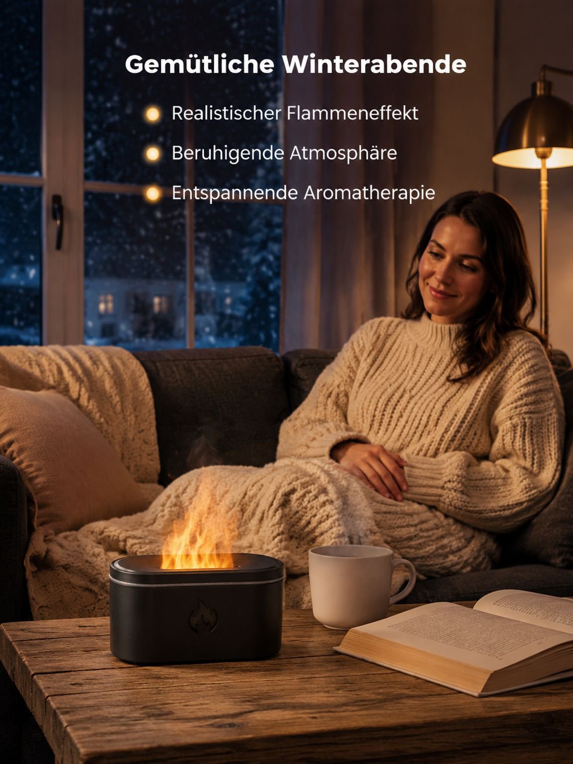 Flammen-Effekt Aroma Diffusor mit USB-Stecker und Nachtlicht für Zuhause
