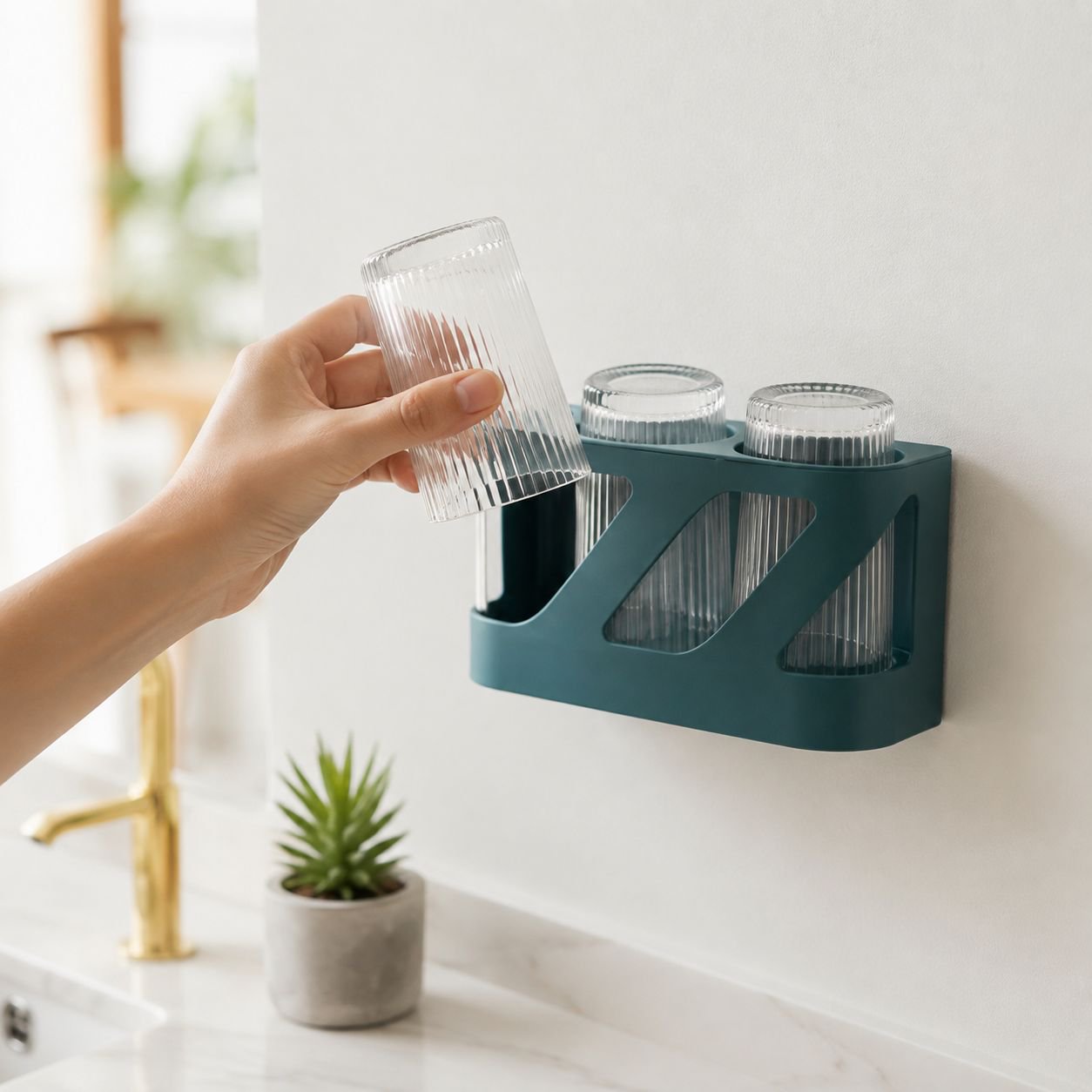 Estante para vasos de agua doméstico, sin necesidad de perforar