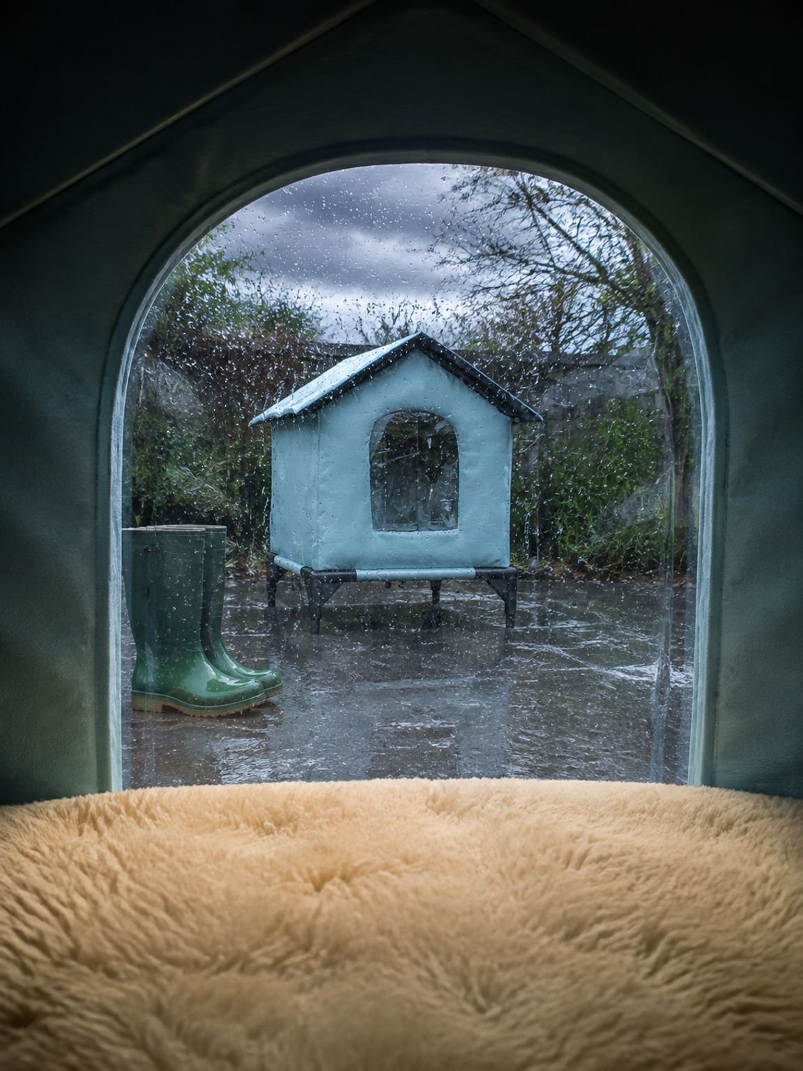 Beschermend kattenhuis voor buiten tijdens regen, wind en kou