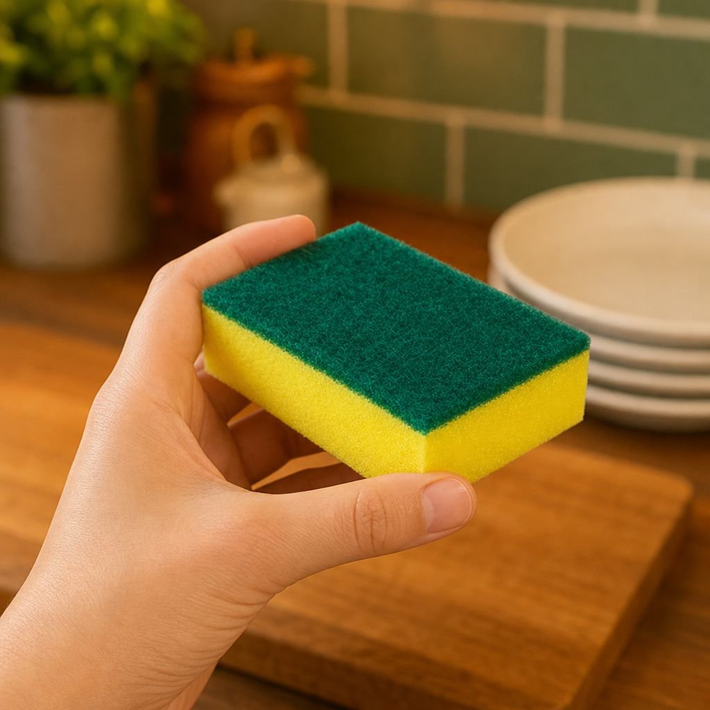 Close-up of heavy duty dishwashing sponge cloth texture