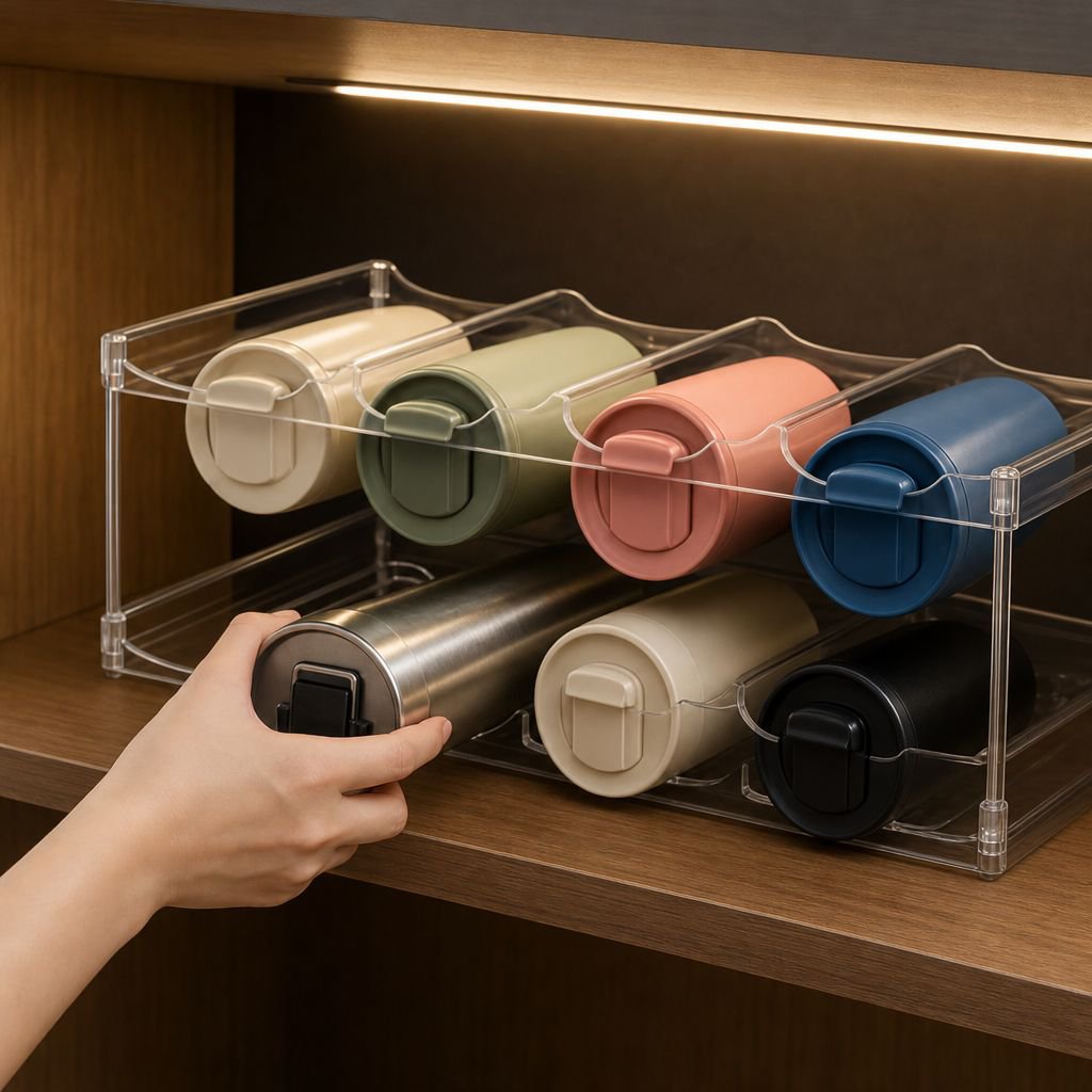 Space-saving transparent cup organizer for home