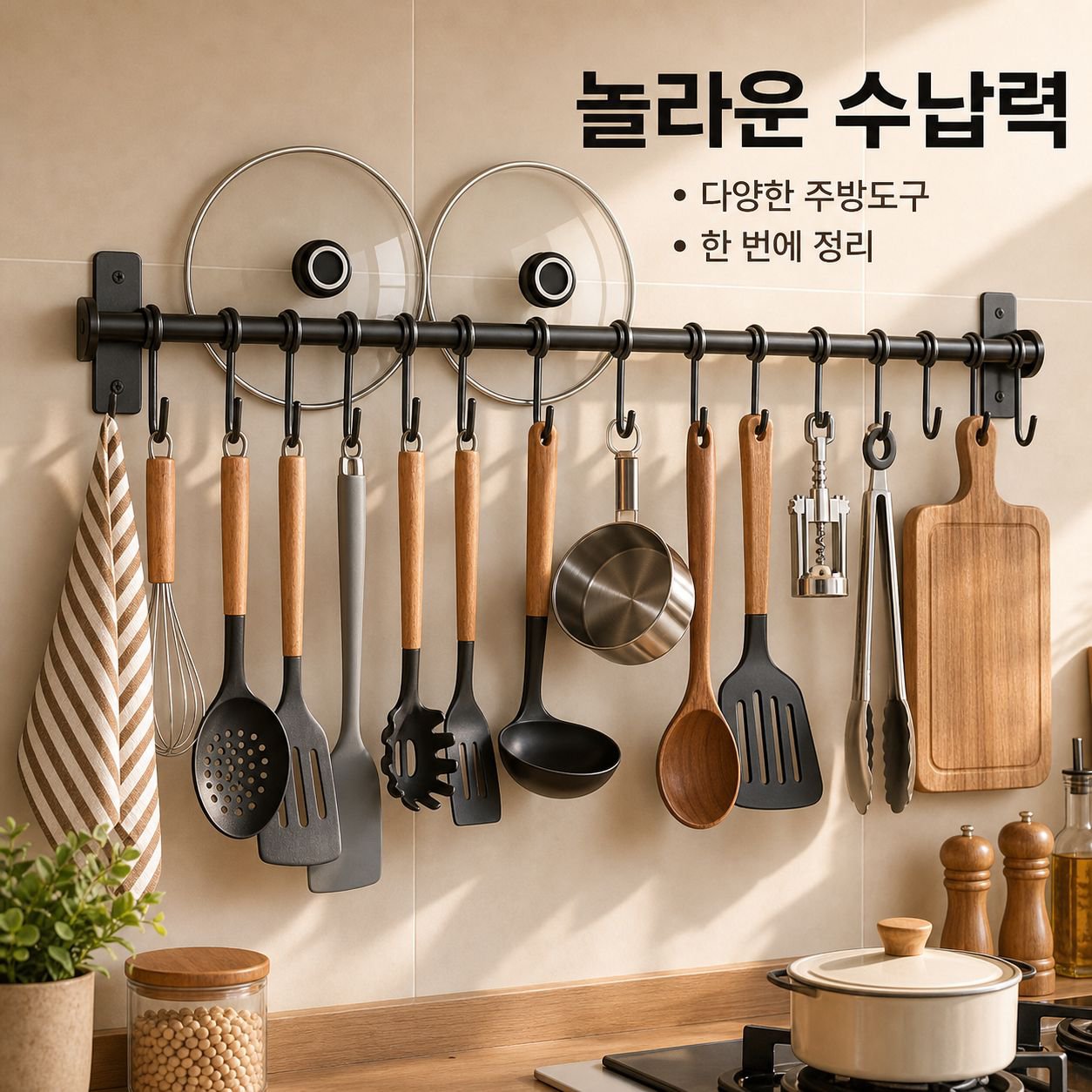 무펀칭 주방 행거 벽걸이 선반 스푼 행거 주방 위생 행거 냄비 삽 행거 칼 홀더