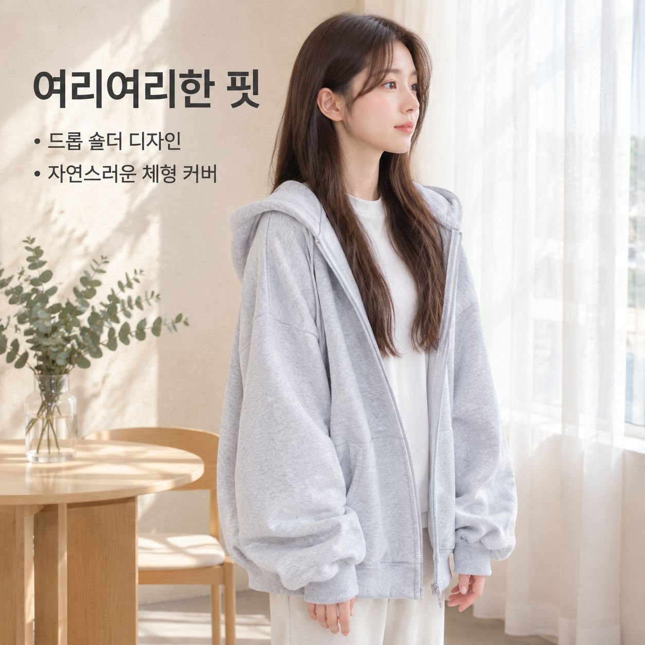 초가을용 여성 루즈핏 캐주얼 후드 재킷