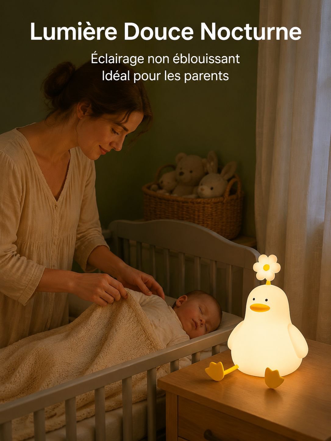 Canard fleur dormir avec petite veilleuse lit avec induction cadeau anniversaire enfant pat lampe jo