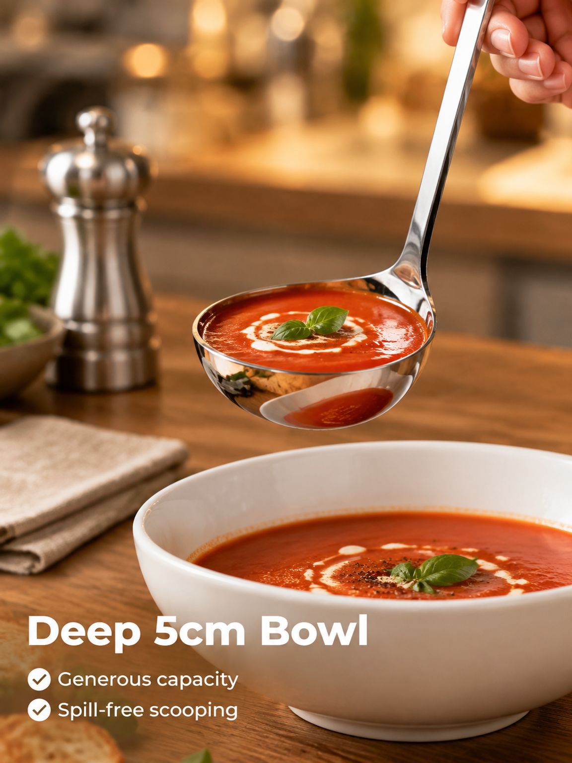 Stainless steel long-handled soup ladle