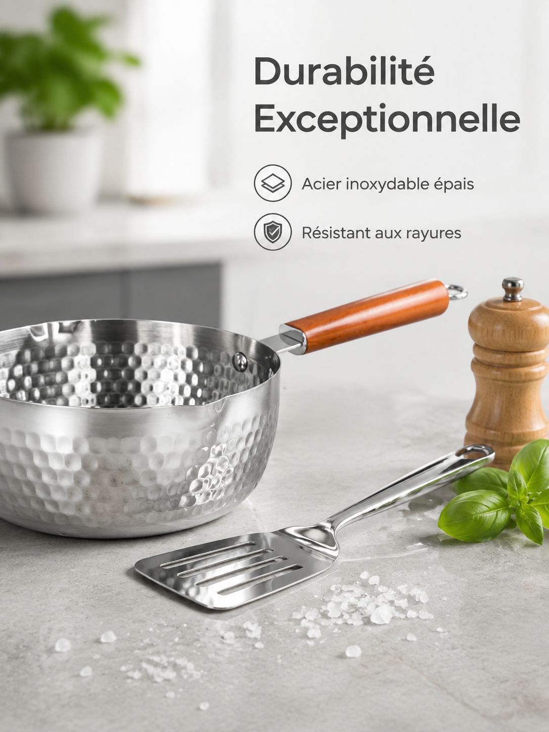 Casserole durable multi-pièces à motif martelé épais sans revêtement