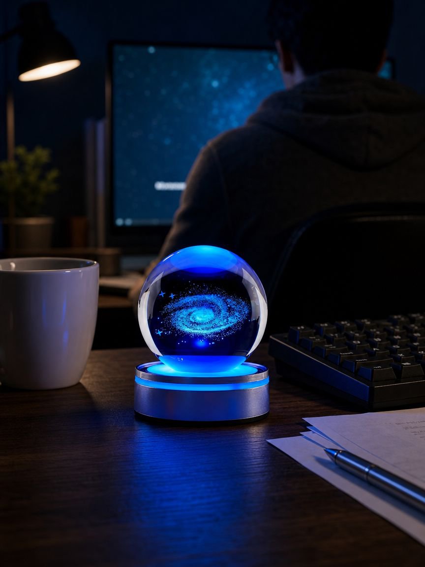 Unique Starry Sky Crystal Ball Projector on office desk